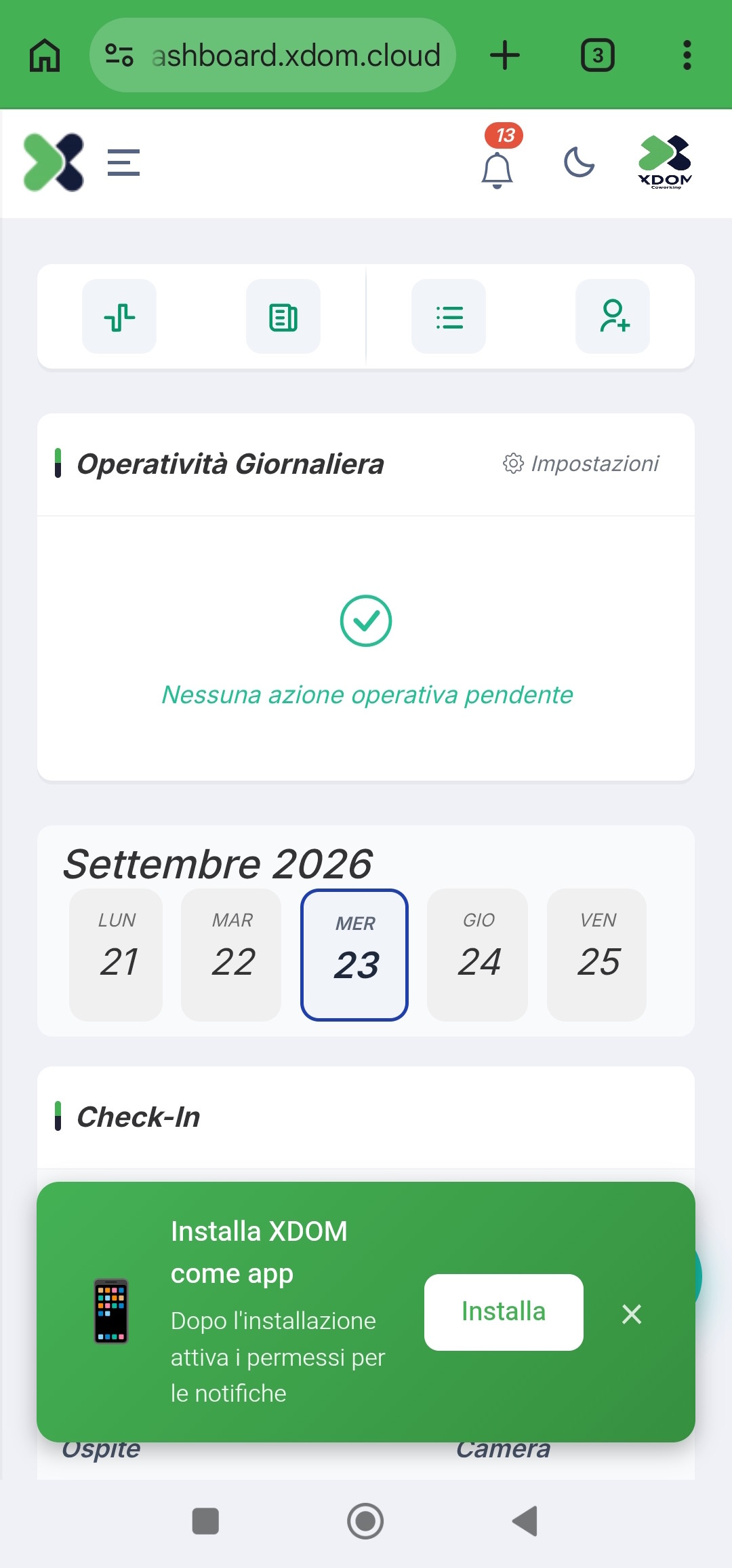 Riquadro verde in fondo alla pagina con il pulsante Installa